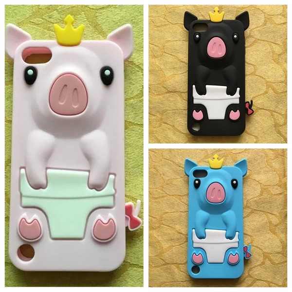 3D Stereo Crown Pig Case For Ipod Touch 6 6G 6th 6gen 5 5G 5th 5gen Touch6 Touch5 Soft Silicone Lovely Cute Cartoon Rubber Skin Cover Cases