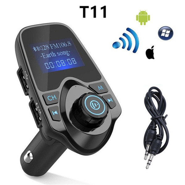 T11 Car Mp3 Player LCD Display Wireless Bluetooth Transmitter FM Modulator HandsFree Car Kit A2DP 5V 2.1A USB Charger for iphone with box