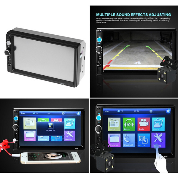 Bluetooth Car Stereo MP5 MP3 Player 2 Din Car Radio Player 7 inch HD Touch Screen Reversing Rear Camera FM USB TF AUX