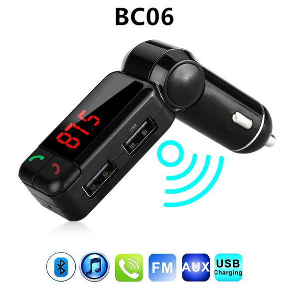 Bluetooth Car Kit BC06 Wireless Car Speakerphone BT Hands Free Dual USB Car Charger 3.5mm AUX-IN FM Transmitter For Samsung iPhone with box