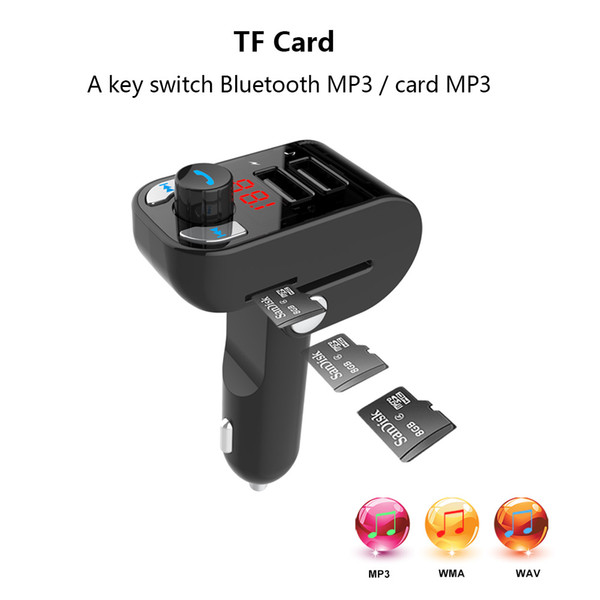 Wireless In-Car Bluetooth FM Transmitter Radio Adapter USB Car Charger Car Kit with Display MP3 Player Supports TF SD Card for Smart Phones