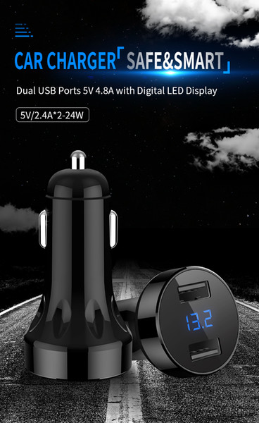 5V 4.8A LED digital Display Dual USB Ports Car Charger for iPhone and SAMSUNG phone C01