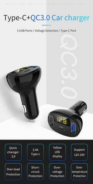 Car Charger PD 2.0 USB C + QC 3.0 + USB 2.0 3 Port Max 32w Quick USB charger C02