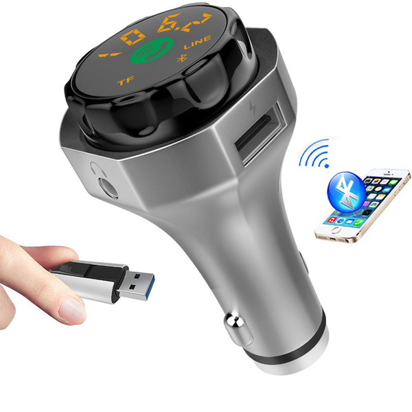 Bluetooth 4.2 Handsfree Car Kit FM Transmitter Modulator Aux Output A2DP Music Car MP3 Player Dual USB Support TF Card USB-Disk