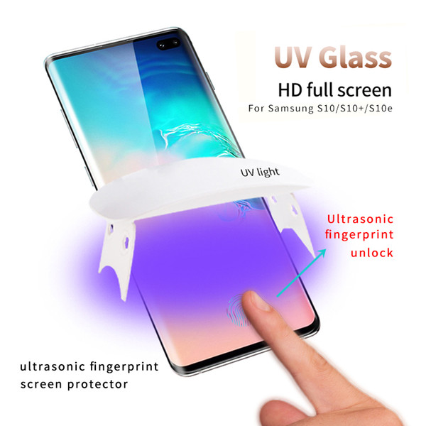 For Samsung S10 S10+ S10e Full Glue Curved Glass Screen Protector Fingerprint Unlock 3d Liquid Uv Tempered Glass Protector Film J190505