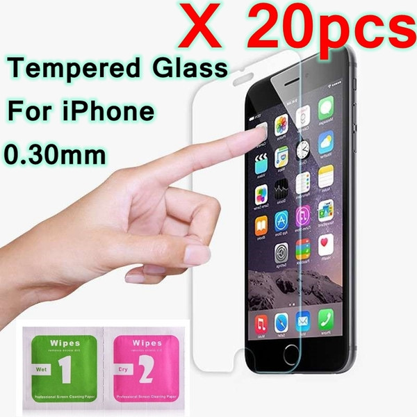 20pcs/lot 9h Tempered Glass For Iphone X Ten 10 4 4s 5 5s 5c Se 6 6s 7 8 Plus Xs Xr Xs Max Screen Protector Film Foam Package J190505