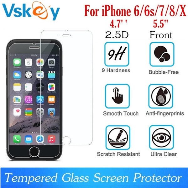 Vskey 100pcs 2.5d Tempered Glass For Iphone X Xr Xs Max 6 6s 7 8 Plus Screen Protector 4.7 5.5 5.8 6.1 6.5 Inch Protective Film J190505