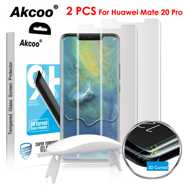 Akcoo 2 Pieces Full Cover Tempered Glass Screen Protector For Huawei Mate 20 Pro Uv Liquid Full Glue Screen Cover For Mate Pro J190505