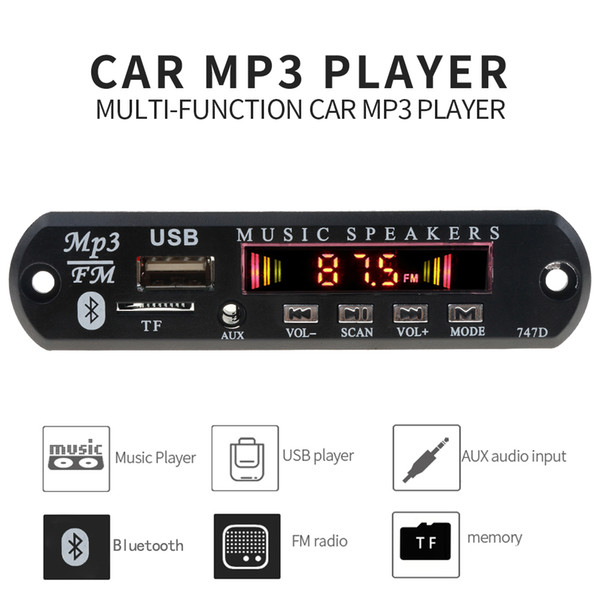 MP3 Player Decoder Board FM Radio TF USB 3.5 mm AUX Module Bluetooth Receiver Car kit Audio for IPhone 8 XS Xiaomi MI Free shipping