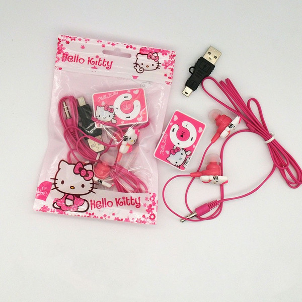 2016 fashion Hello Kitty MP3 Music Player Support Micro TF Card With Hello kiItty Earphone&Mini USB