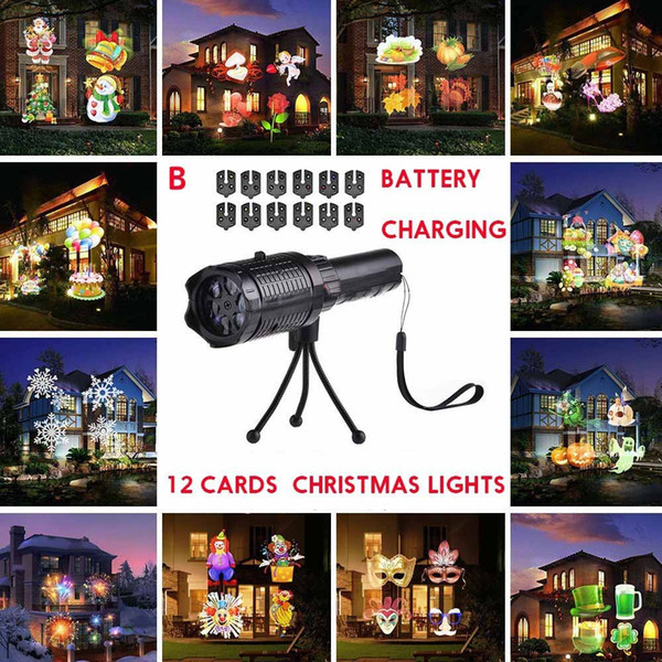 Led Christmas projection lamp 12 pattern film projection lamp outdoor snowflake projection lamp flashlight