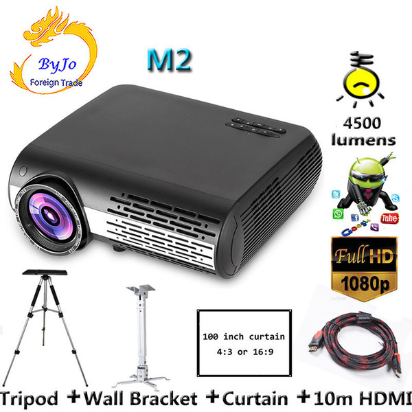 Poner Saund M2 FULL HD 1080P LED projector 4500 Lumens Support HDMI USB VGA AV 100 Inch Screen or Tripod or Wall Bracket Optional 3D movie