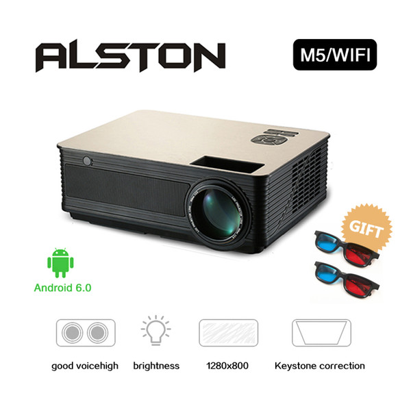 ALSTON M5 WiFi Full HD LED Projector 4500Lumens Double HIFI speakers Android6.0 WiFi Bluetooth Support 1080P Beamer HDMI m5 Picture