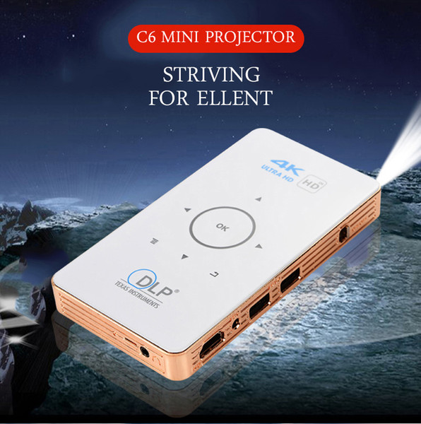 mini DLP Projector C6 Android 7.1 Amlogic S905X BT4.0 Home Theater fuLl HD 1080P Proyector Support TF Card and hard disk