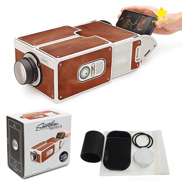 LED Smartphone Projector DIY Cardboard Mobile Phone Projector Portable Cinema Without Power Supply for Home Cinema