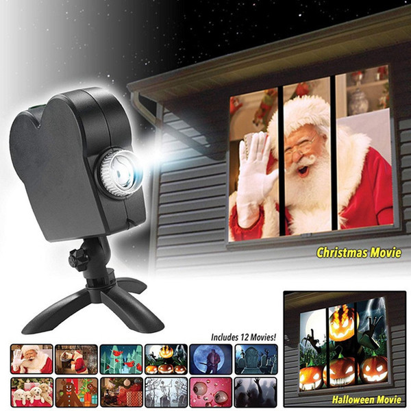 Christmas Halloween LED Window Movie Display Projector Effect Light 12 Movies Showing on Window Perfect Gift For Holiday Decoration