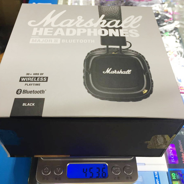 Refurbished Marshall Major II 2.0 Bluetooth Wireless Headphones in Black DJ Studio Headphones Deep Bass Noise Isolating headset for iPhone