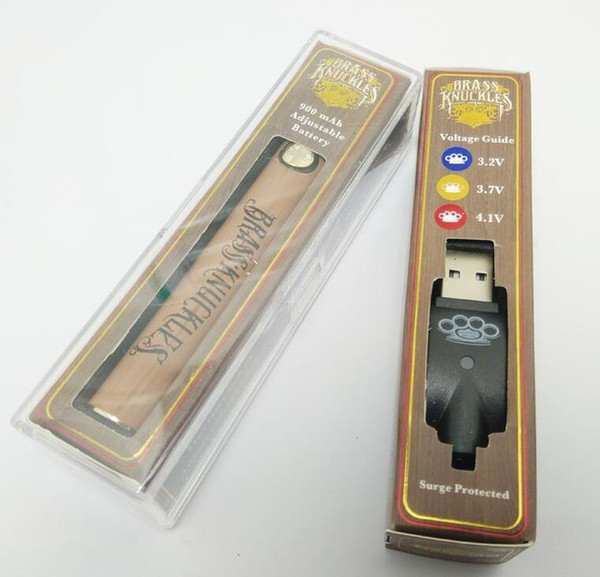 Brass Knuckles Vape Pen Battery with USB Charger - Gold Wooden Preheating Voltage Adjustable 510 Thread Oil Cartridge Batteries