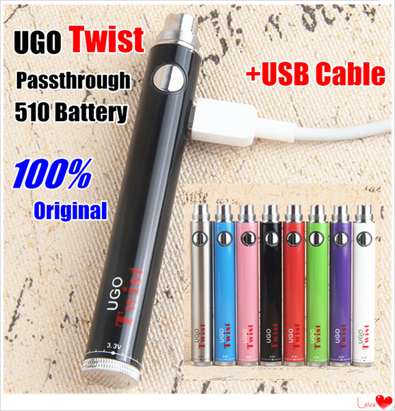 UGO Twist Battery Variable Voltage Vape Pen 650mAh 900mAh Twist VV Battery Micro USB Passthrough for 510 Thread Vaporizer Atomizer