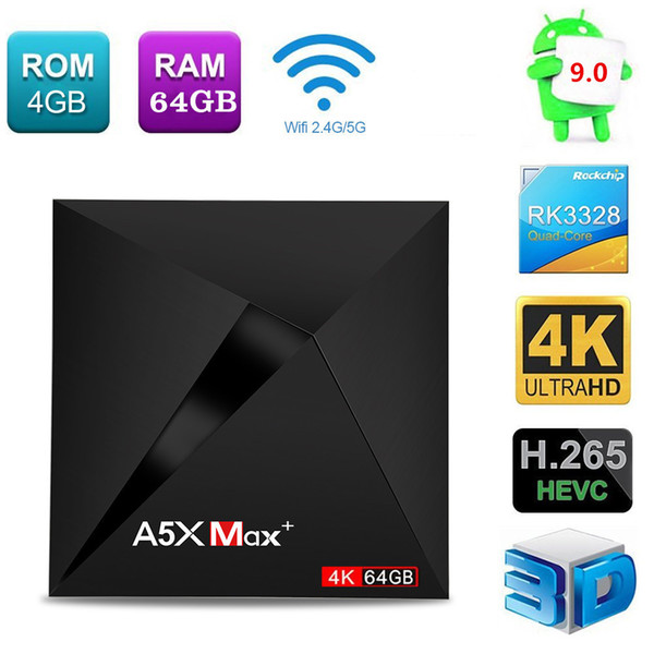 Latest android 9.0 TV BOX A5X MAX+ RK3328 Quad-core 4GB/64GB 2.4G/5GWIFI bluetooth4.1 HDMI H.265 smart media player