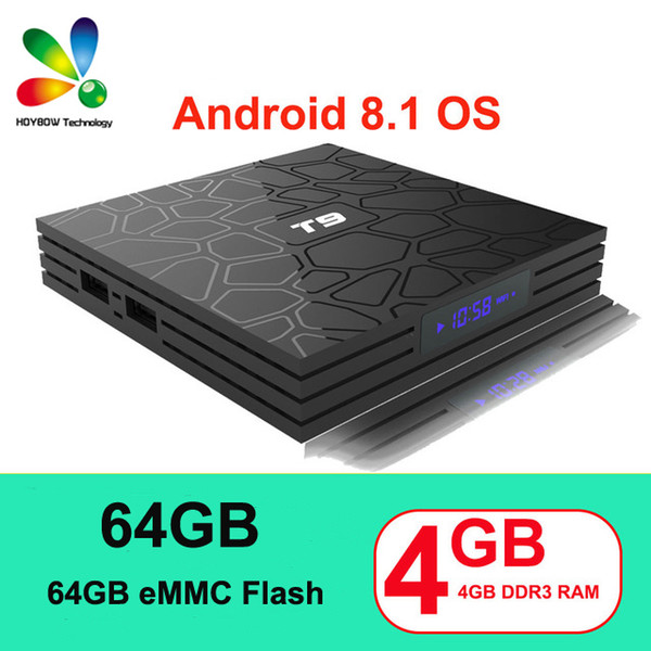 T9 4GB 64GB Android 8.1 TV Box RK3328 Quad Core USB 3.0 Smart 4K Set Top Box 2.4G/5G Dual WIFI Bluetooth