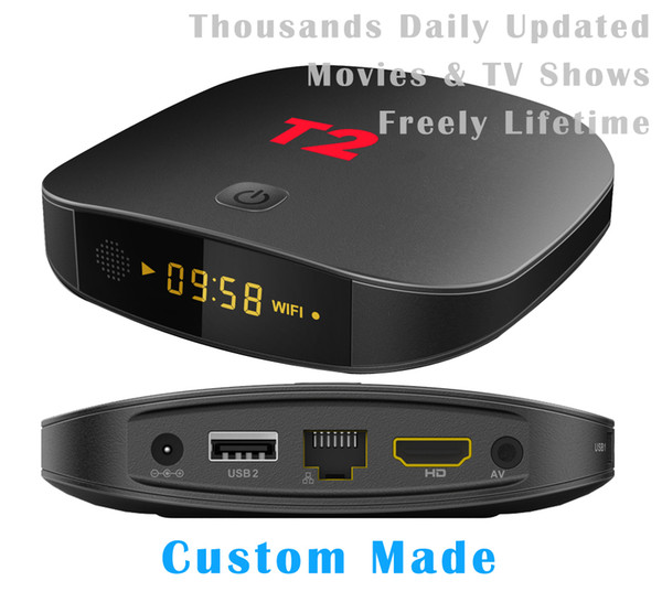 10pcs Custom Made T2,Thousands daily updated movies & tv shows, RK3229 Quad core 4K 1080p Smart Android 7.1 TV Box 2GB 16GB 1GB/8GB