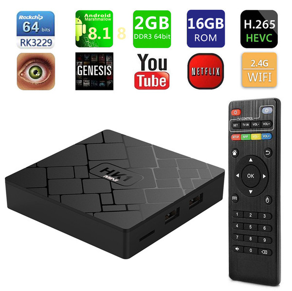 14pcs Genuine HK1 MINI Android 8.1 Smart TV Box 2GB 16GB RK3229 2.4G WiFi Media Player Set-top box