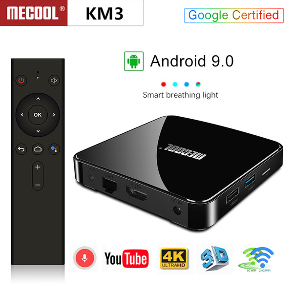 Google Certified Mecool KM3 ATV 4G 64G Android 9.0 TV Box Amlogic S905X2 Google Voice Input Dual WIFI BT4.1