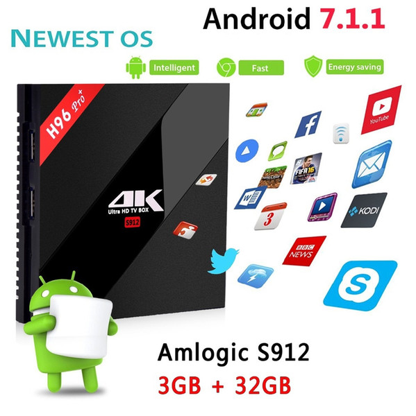 H96 Pro + TV Box Amlogic S912 3GB 32GB Octa Core Smart Android 7.1 BT 4.1 2.4G5G WiFi Media Player