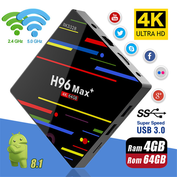 New Tv box android 8.1 4GB 64G H96 Max Plus iptv box wiFi 2.4G/5G Bluetooth 4.0 4K Media Player