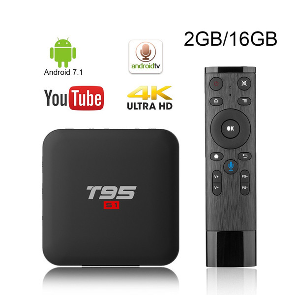 Google Voice Control Tv Box Android T95 S1 2GB 16GB Amlogic S905W Quad Core 2.4GHz WiFi 4k Android 7.1 tv box