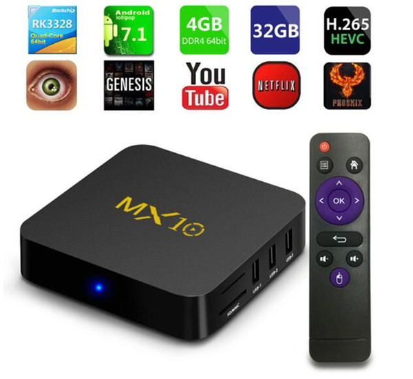 1piece 4GB 32GB MX10 Android 8.1 TV Box RK3328 Quad Core 2.4Ghz WIFI BT4.0 Set-Top BOX 4K Media Player