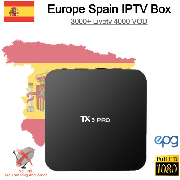 Europe Spanish IPTV Box TX3 Pro Android 7.1 Smart TV BOX 1G 8G +Toprocktv Europe UK USA Dutch French Romania Live tv and VOD Set top Box