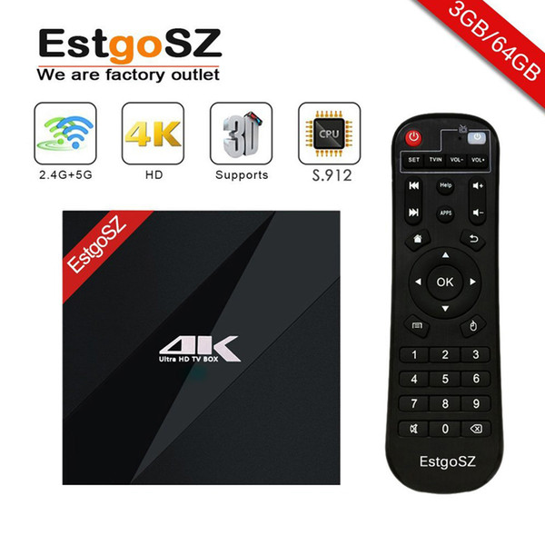 [2018 Newest EstgoSZ 3G 64G TV Box] Amlogic S912 Android 7.1 Octa Core 64 Bits With Dual Band WIFI 1000M LAN Best Selling Model