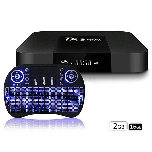 TX3 Mini Android 7.1 Amlogic S905W Quad Core 2GB 16GB TV BOX With i8 7 Colors Blacklit Fly Air Mouse Can Use