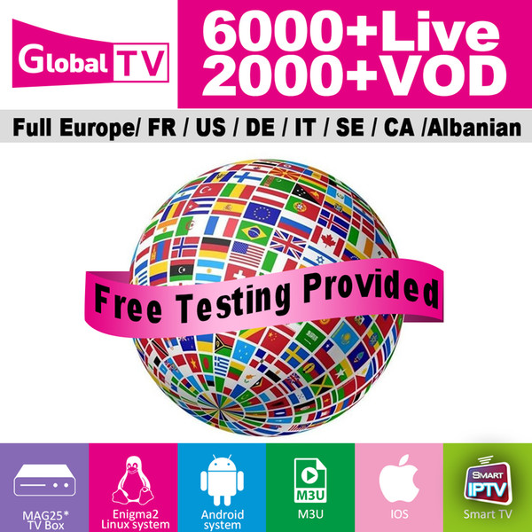 IPTV Subscription for Android TV Box with abonnement iptv 30+ countries 6000+live tv channels French USA CA Arabic UK IT German HD FHD