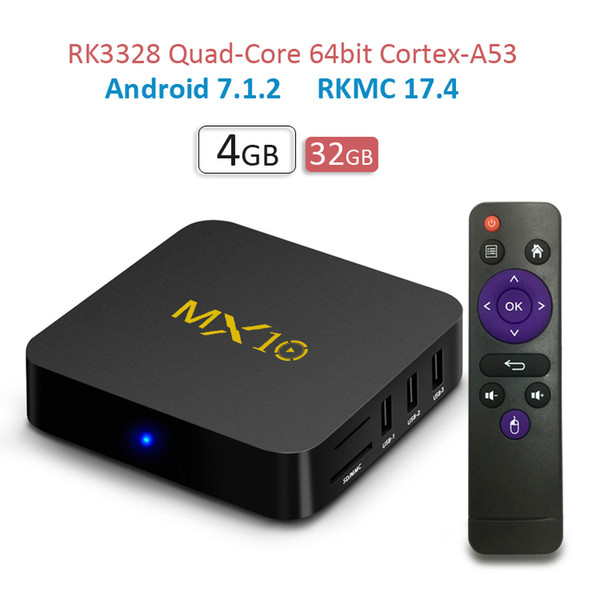 4GB 32GB android 7.1 tv box MX10 4k USB3.0 rockchip rk3328 quad core smart media player