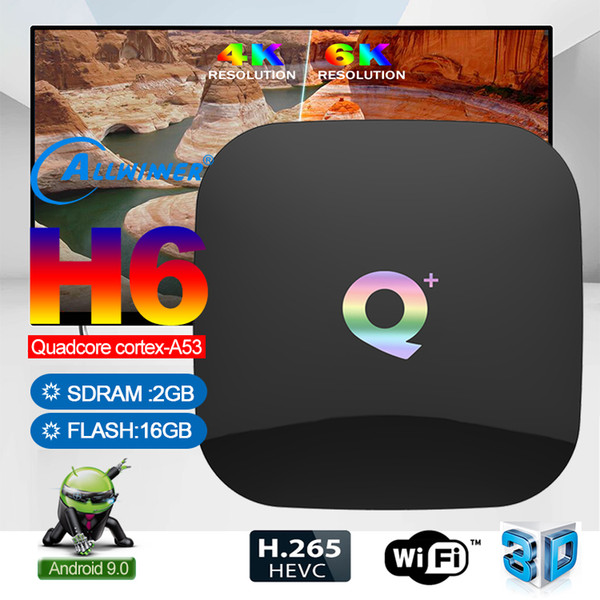 Android 9.0 TV Box 2GB 16GB Q Plus Allwinner H6 Quad Core WiFi 2.4G Media Player HD 6K H.265