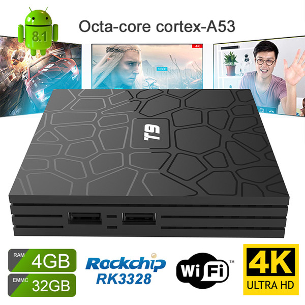 Octa core android tv box 4GB 32GB T9 Rockchip RK3328 android8.1 smart tv box 4K Ultra video streaming media player Digital Display media box