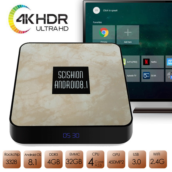 Newest Android TV Box DDR3 4G+32GB 4K Android 8.1 H.265 64bit Media Streaming Player Smart Box Support 2.4G WiFi 100Mbps BT4.0 USB3.0