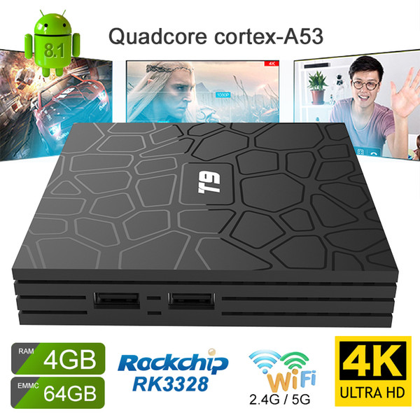 Android 8.1 Smart tv box 4K ultra Media player 64bit Quad core T9 4GB 64GB android boxes WiFi 2.4G/5.8G