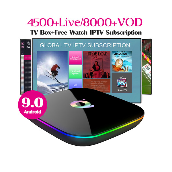 Q Plus Android 9.0 TV Box 4G 32G Smart TV box with 1year iptv subscription for portugal algerie france arabic italia channel iptv box