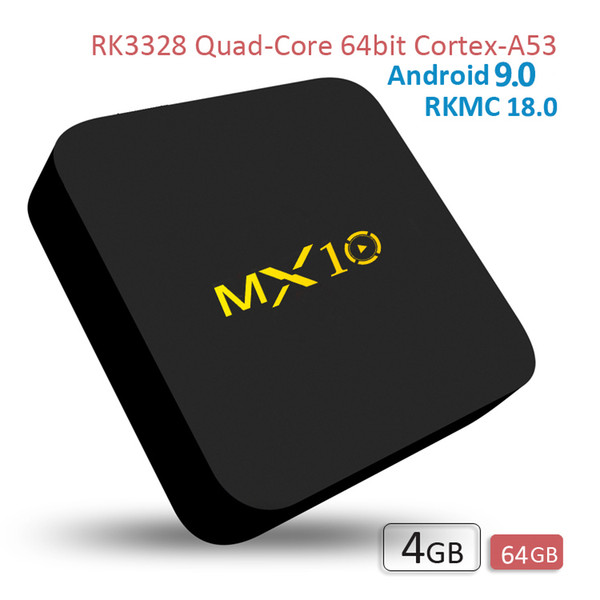 MX10 TV BOX Android 9.0 mx10 4GB DDR4 64GB RK3328 Quad Core 4K 2.4GHz WIFI USB 3.0 Smart Televersion Media Player