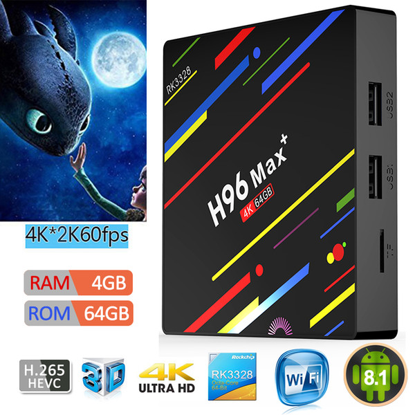 4GB 64GB Android 8.1 TV Box H96 Max+ 4k ultra smart tv streaming boxes media player Dual band WiFi