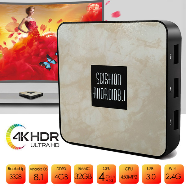 Android 8.1 TV Box 4GB 32GB CPU SCISHION RX4B Media Player Support 4K Full HD H.265 3D Outputs Smart TV Box