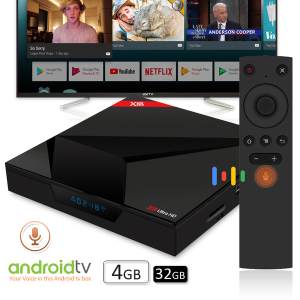 Voice control smart tv box Rockchip RK3328 X88 4GB 32GB Tv box android 7.1 BT4.1 2.4G/5.0G WiFi 4K Ultra HD video streaming meida Player