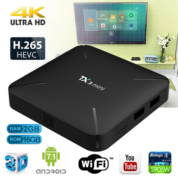 Android 7.1 TV Box Amlogic S905W Quad Core 2GB 16GB 64bit TV Box Support WiFi 2.4GHz HDMI2.0 H.265 4K Ultra smart tv streaming boxes