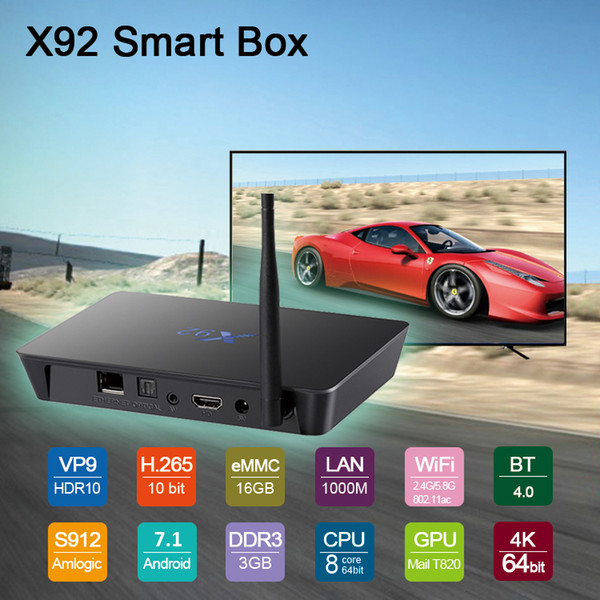 Android 7.1 TV Box X92 3GB 16GB Octa core S912 chipest Dual band WIFI Gigabit Lan BT4.0 Smart Television Media Player