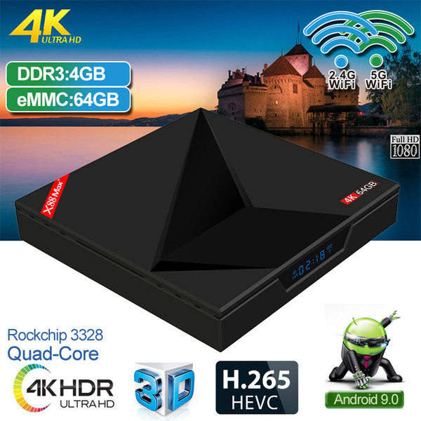 Android 9.0 TV BOX X88 MAX Plus 4GB RAM 64GB ROM RK3328 Penta-Core 2.4G/5G Dual Wifi X88MAX + Smart HD 4K Media Player