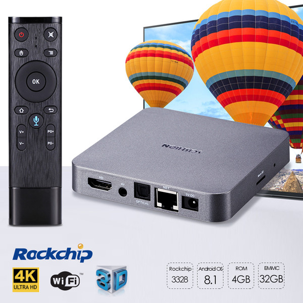 4G32G voice control Smart TV Box for Google play Android 8.1 TV Boxes Bluetooth WiFi Digital display 3D Moivie streaming box